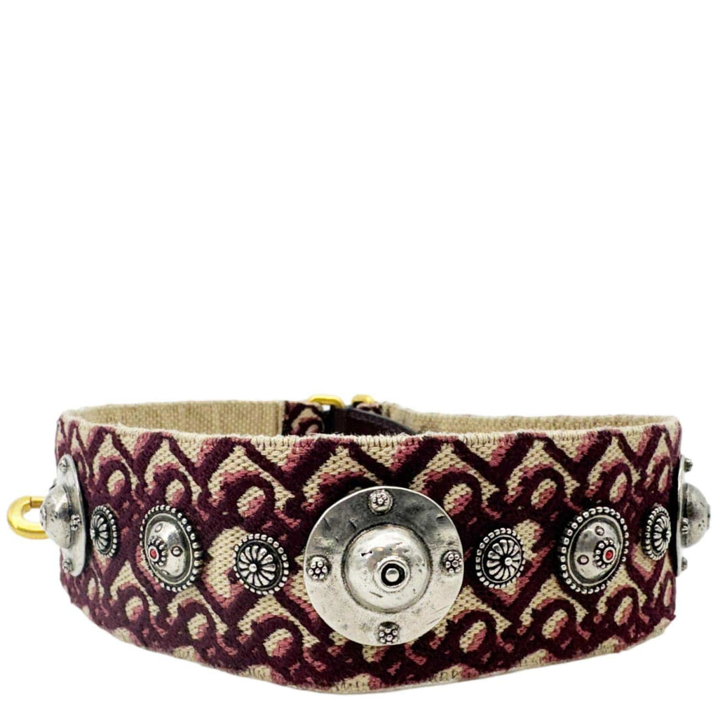 CHRISTIAN DIOR Studded Oblique Canvas Strap Burgundy