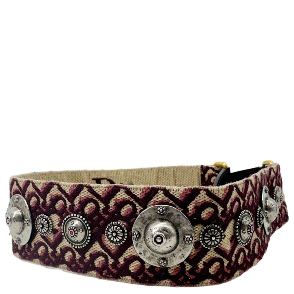 CHRISTIAN DIOR Studded Oblique Canvas Strap Burgundy