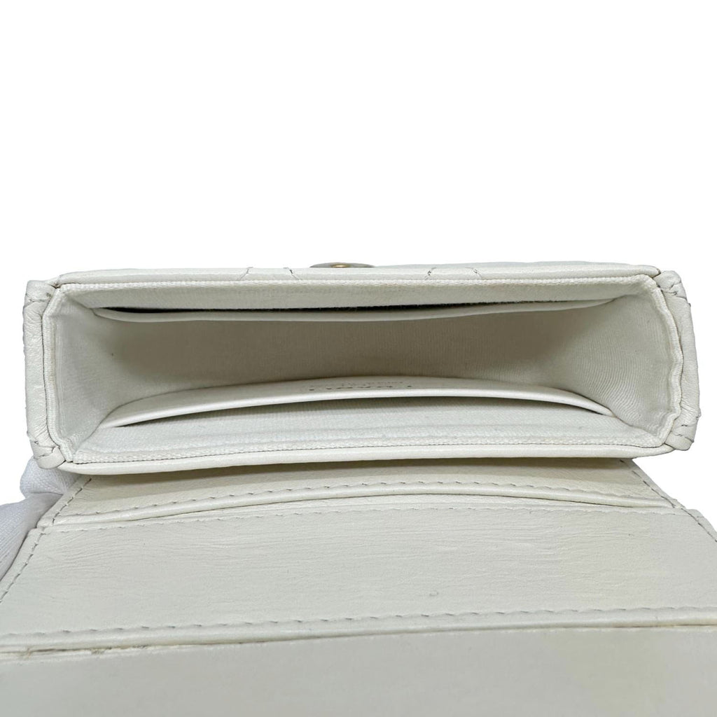 CHANEL Aged Quilted Calfskin Leather Top Handle Clutch With Chain White
