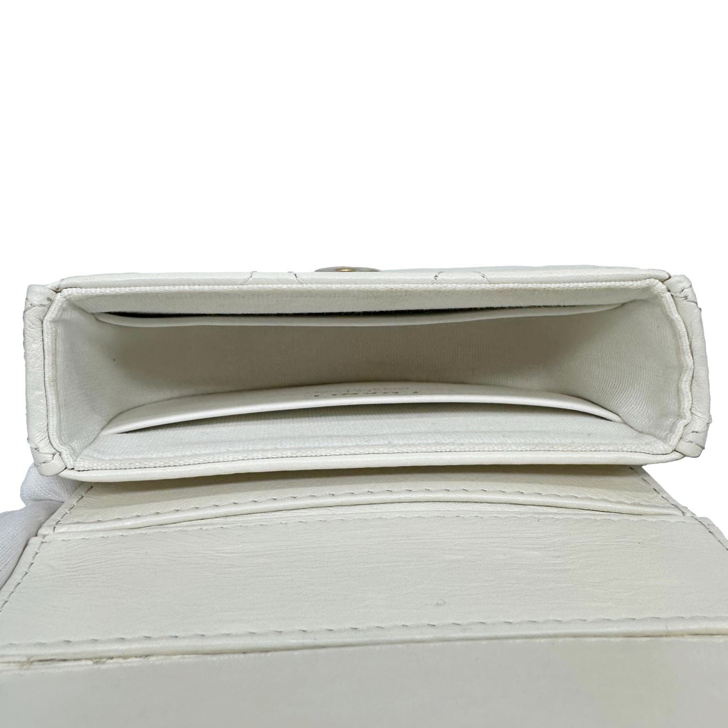 CHANEL Aged Quilted Calfskin Leather Top Handle Clutch With Chain White