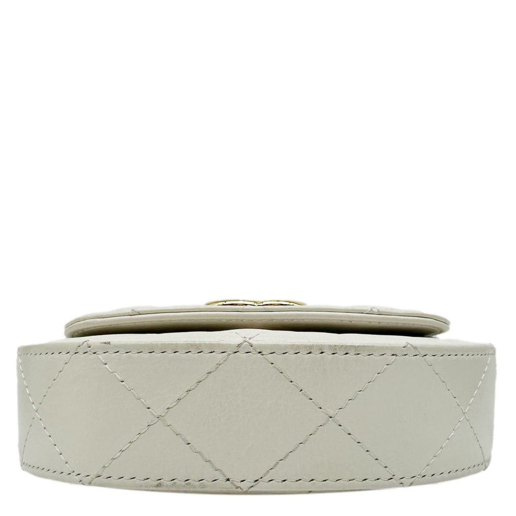CHANEL Aged Quilted Calfskin Leather Top Handle Clutch With Chain White