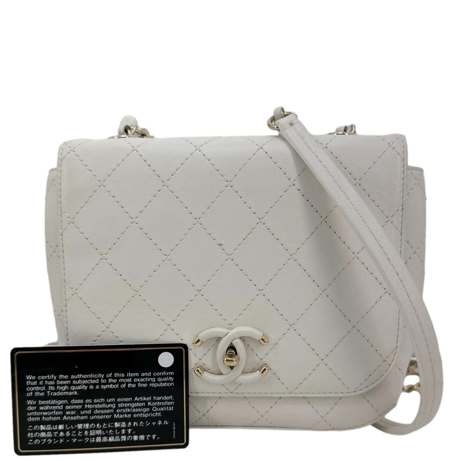 CHANEL Stitched Covered CC Flap Quilted Calfskin Leather Crossbody Bag White