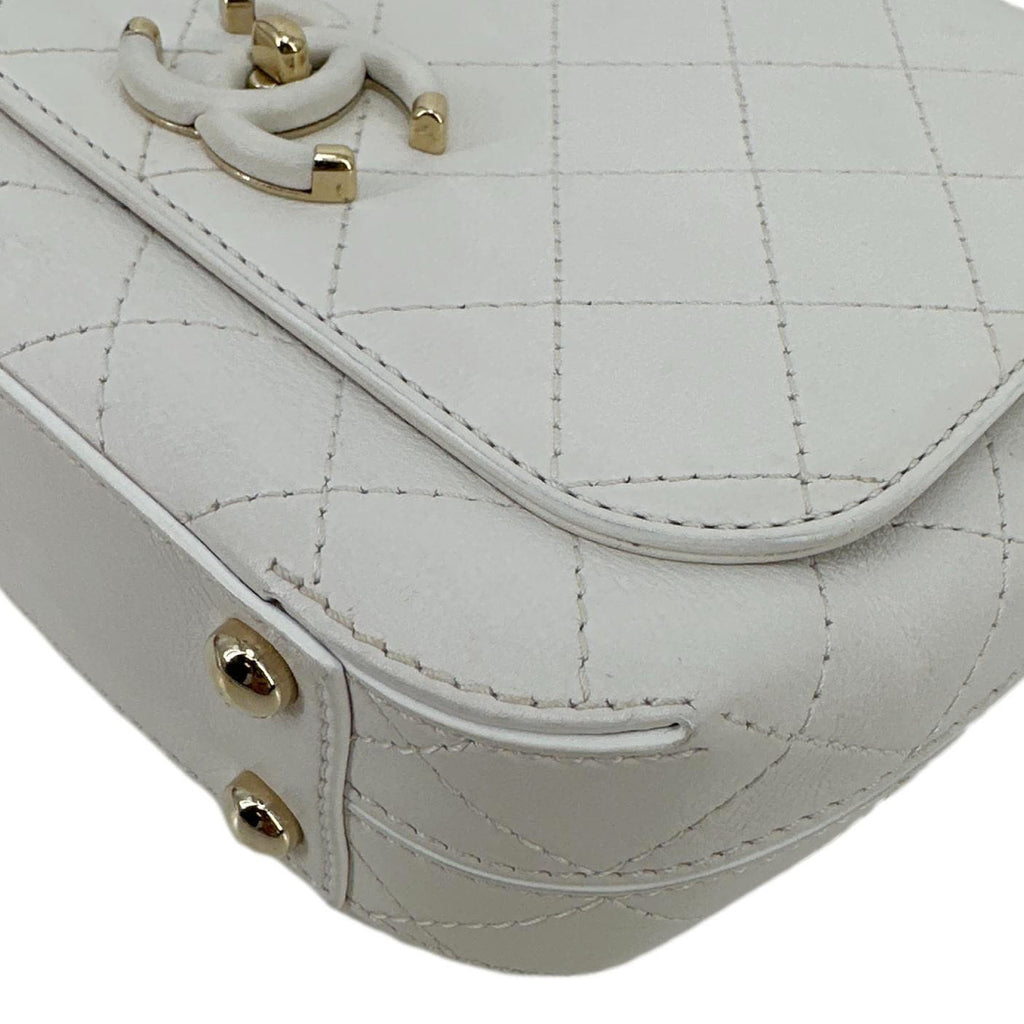 CHANEL Stitched Covered CC Flap Quilted Calfskin Leather Crossbody Bag White