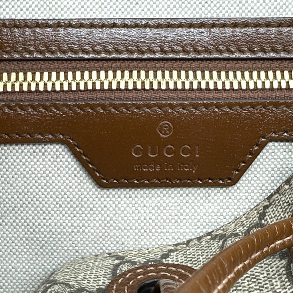 GUCCI Retro Interlocking G Buckle GG Supreme Azalea Calfskin Backpack Beige 674147