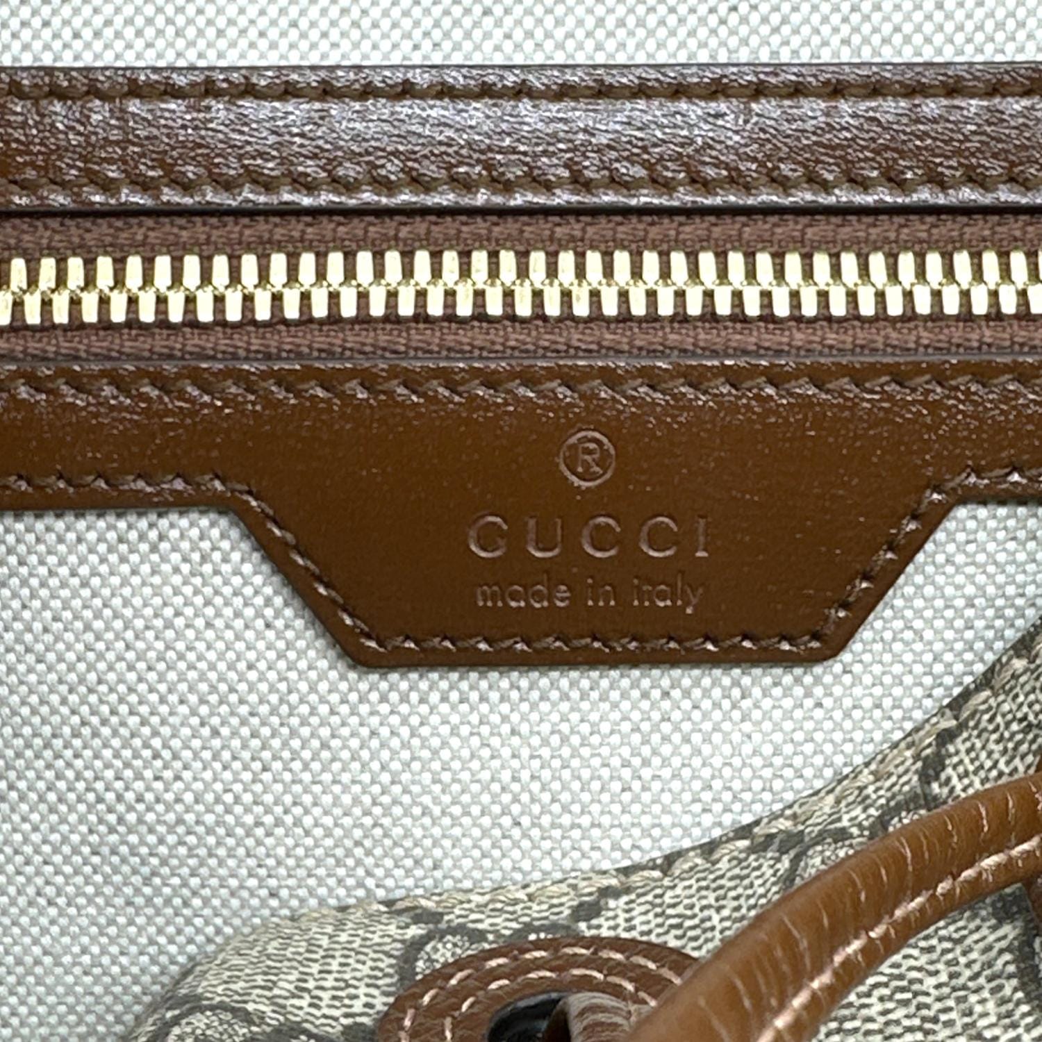 GUCCI Retro Interlocking G Buckle GG Supreme Azalea Calfskin Backpack Beige 674147