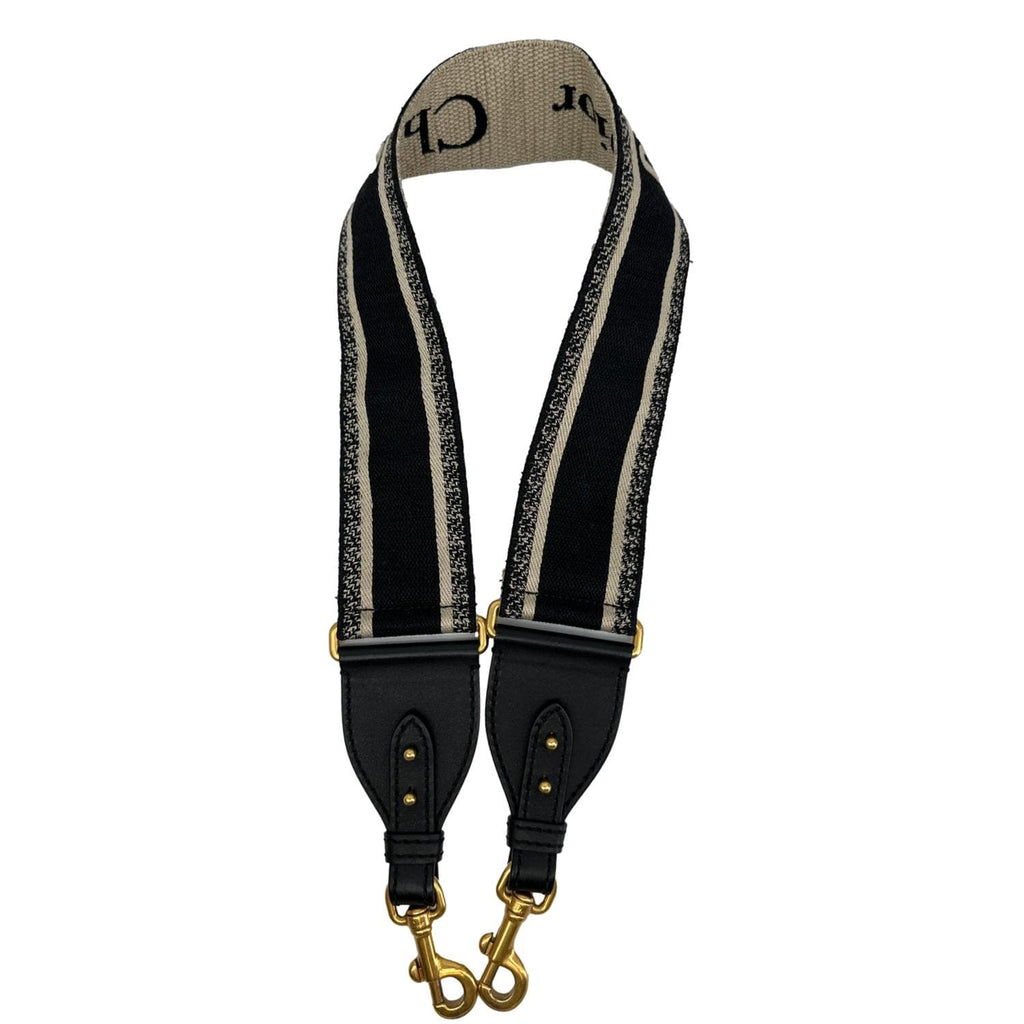 CHRISTIAN DIOR Embroidered Oblique Canvas Shoulder Strap Black