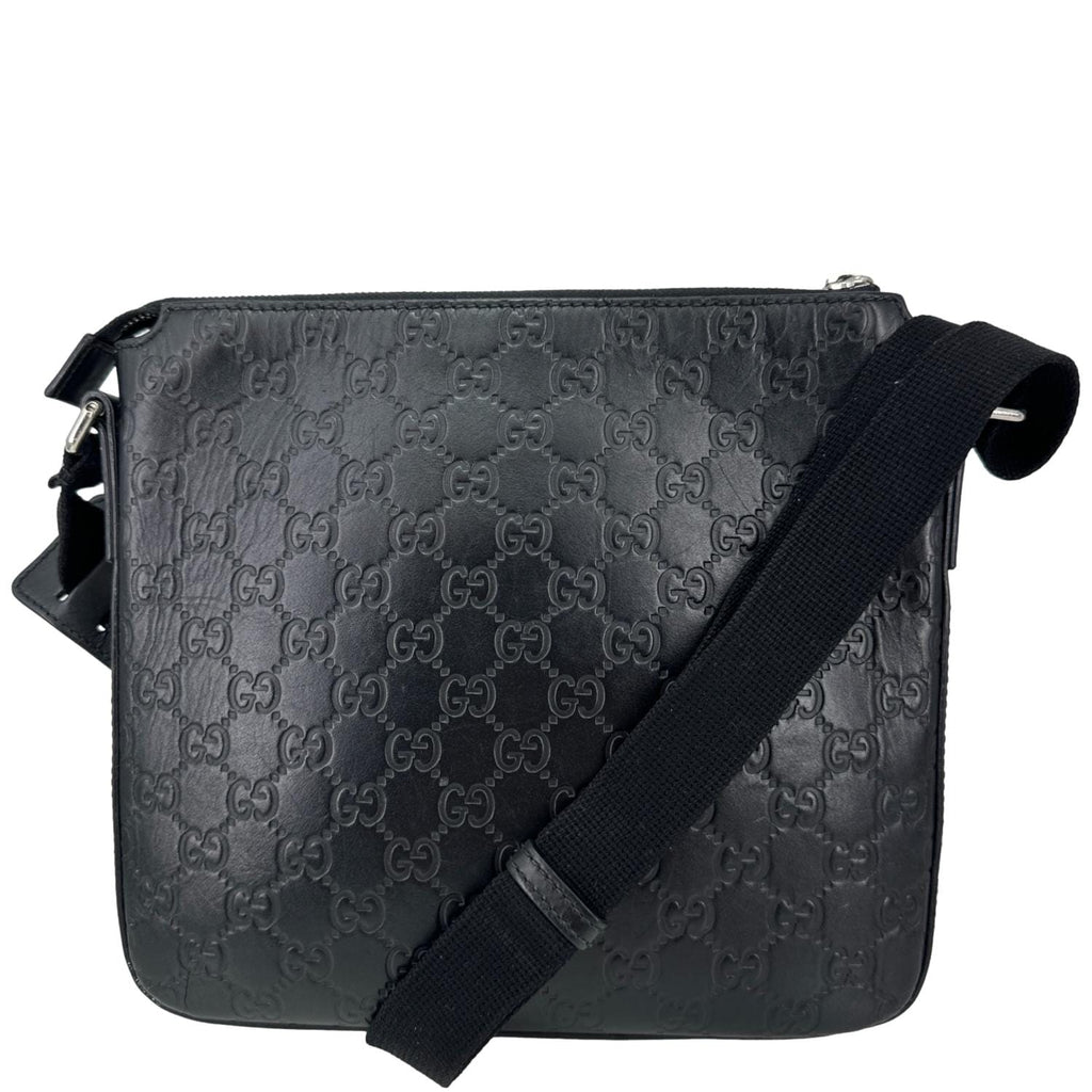 GUCCI GG Signature Leather Messenger Bag Black 406410