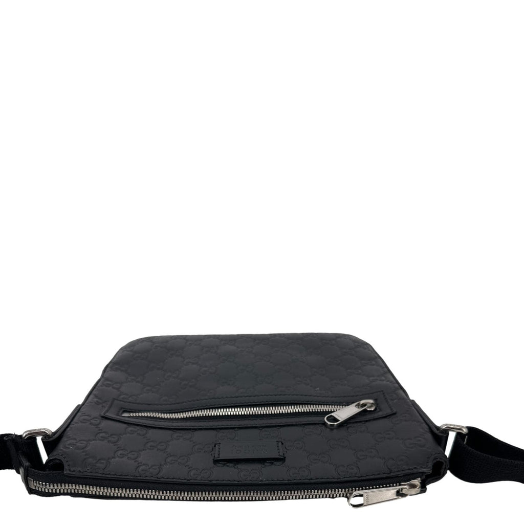 GUCCI GG Signature Leather Messenger Bag Black 406410