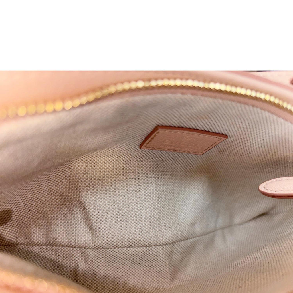 GUCCI GG Emblem Small Embossed Leather Shoulder Bag Pink 815278