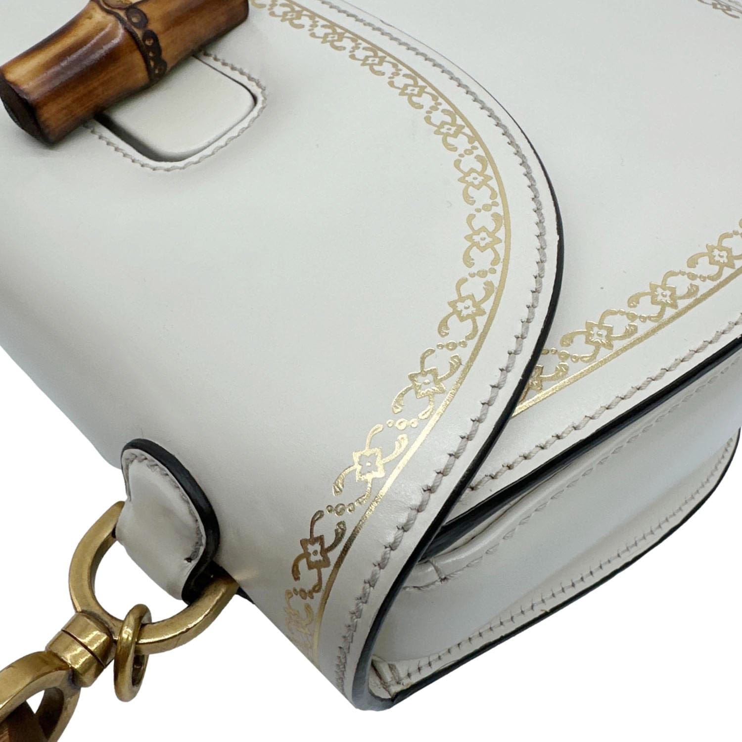GUCCI Bamboo Web Medium Printed Leather Top Handle Shoulder Bag Off White 495880