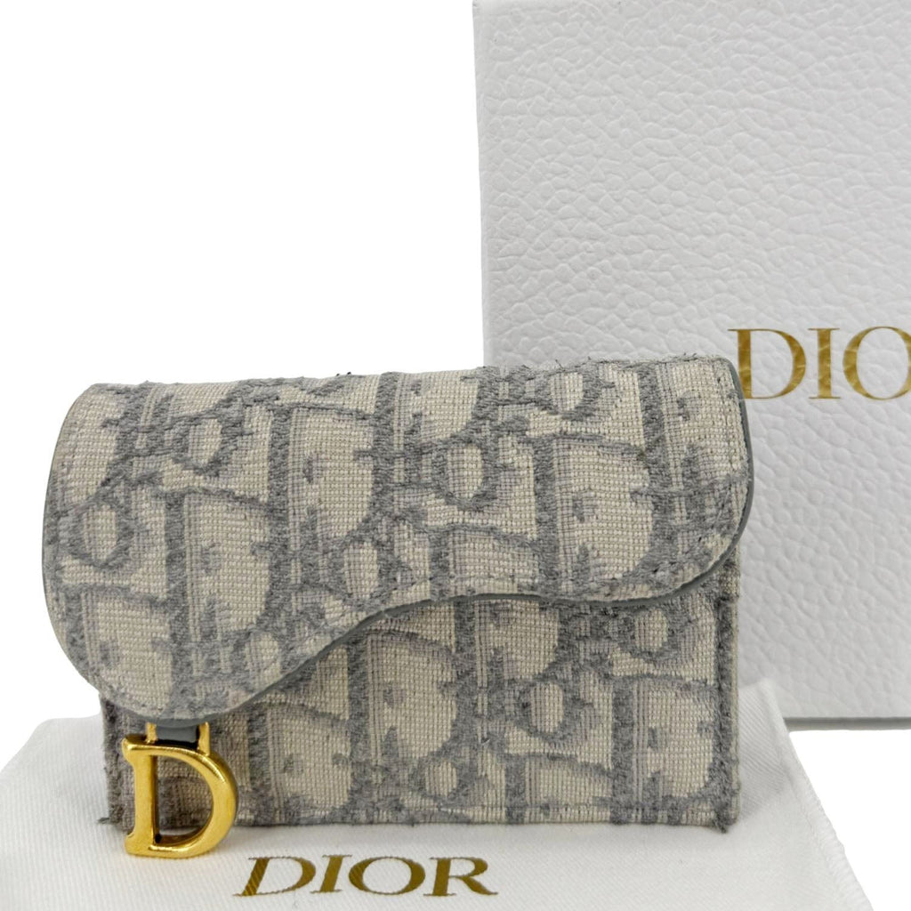 CHRISTIAN DIOR Saddle Oblique Canvas Card Holder Gray