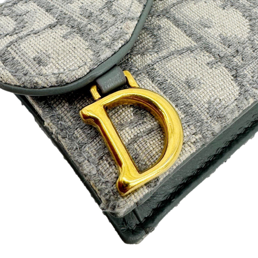 CHRISTIAN DIOR Saddle Oblique Canvas Card Holder Gray
