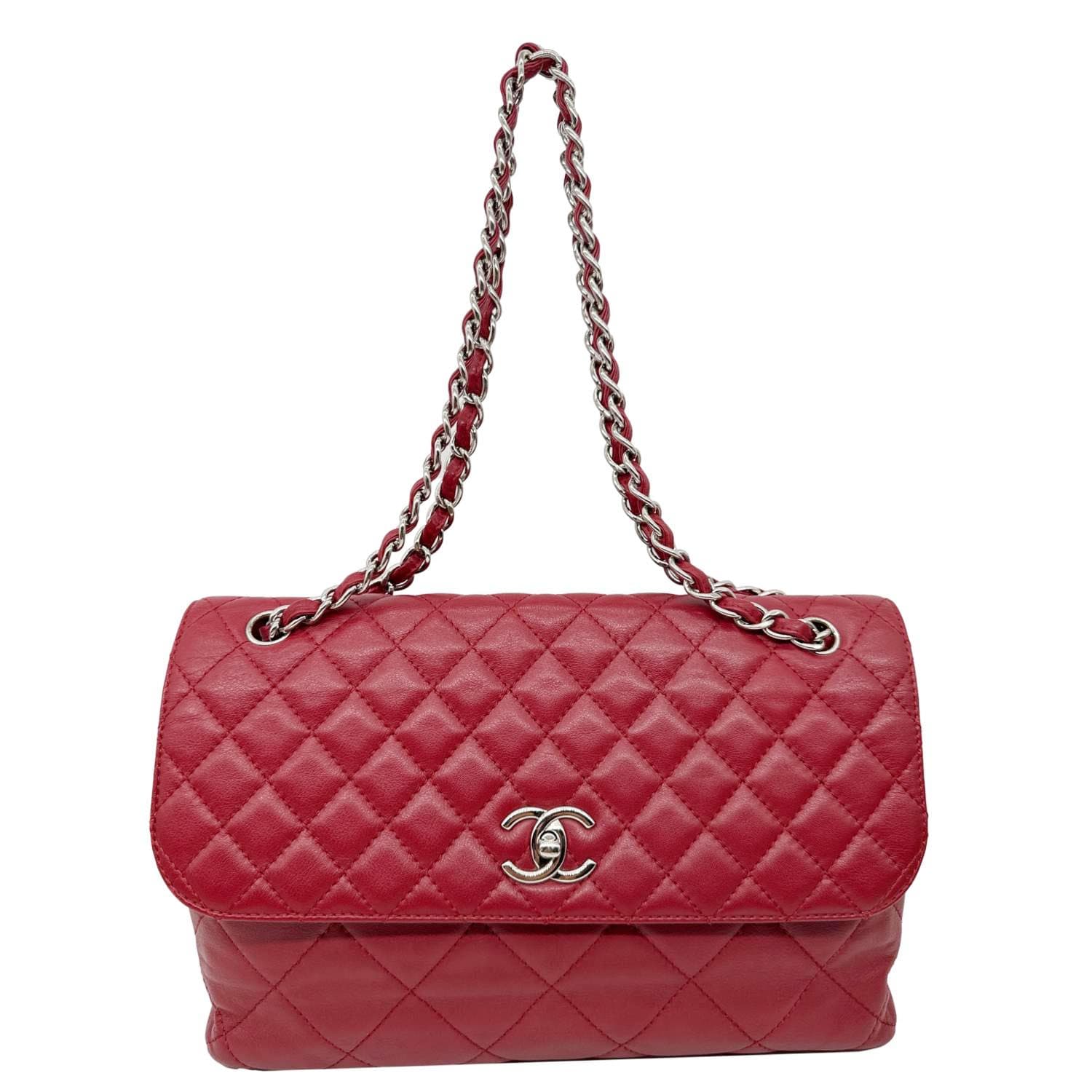 CHANEL Business Flap Quilted Calfskin Leather Crossbody Bag Red