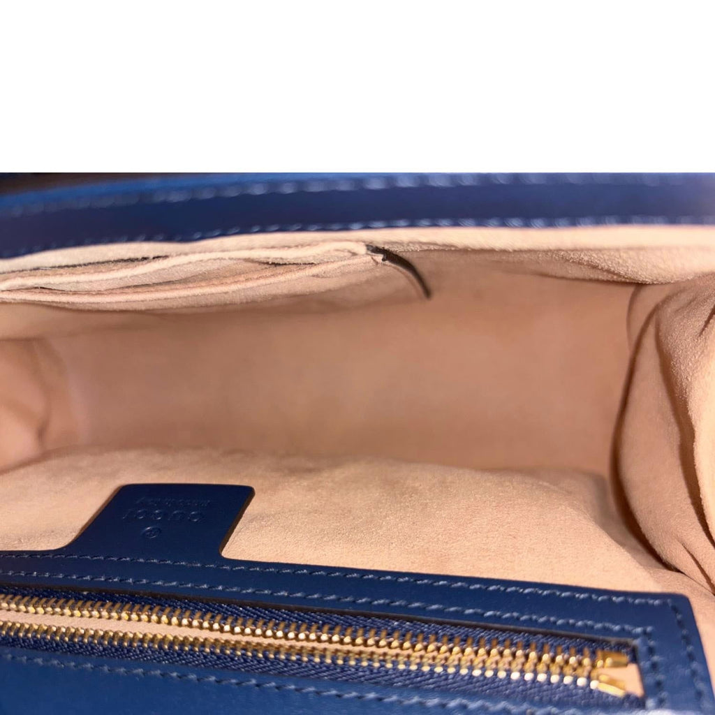 GUCCI Padlock Medium GG Leathrer Chain Shoulder Bag Navy Blue 409486