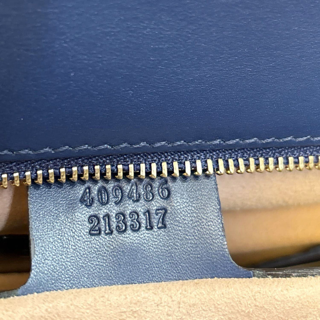 GUCCI Padlock Medium GG Leathrer Chain Shoulder Bag Navy Blue 409486