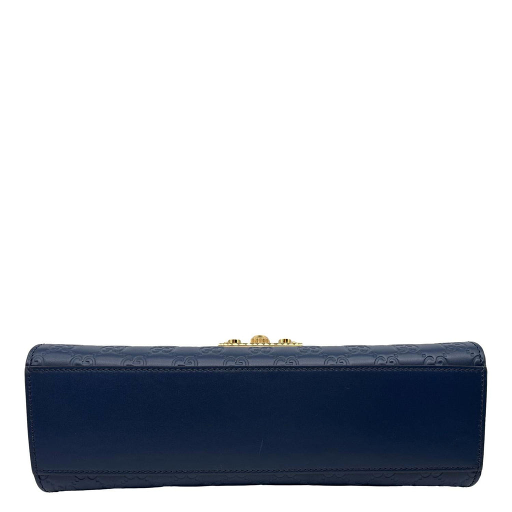 GUCCI Padlock Medium GG Leathrer Chain Shoulder Bag Navy Blue 409486