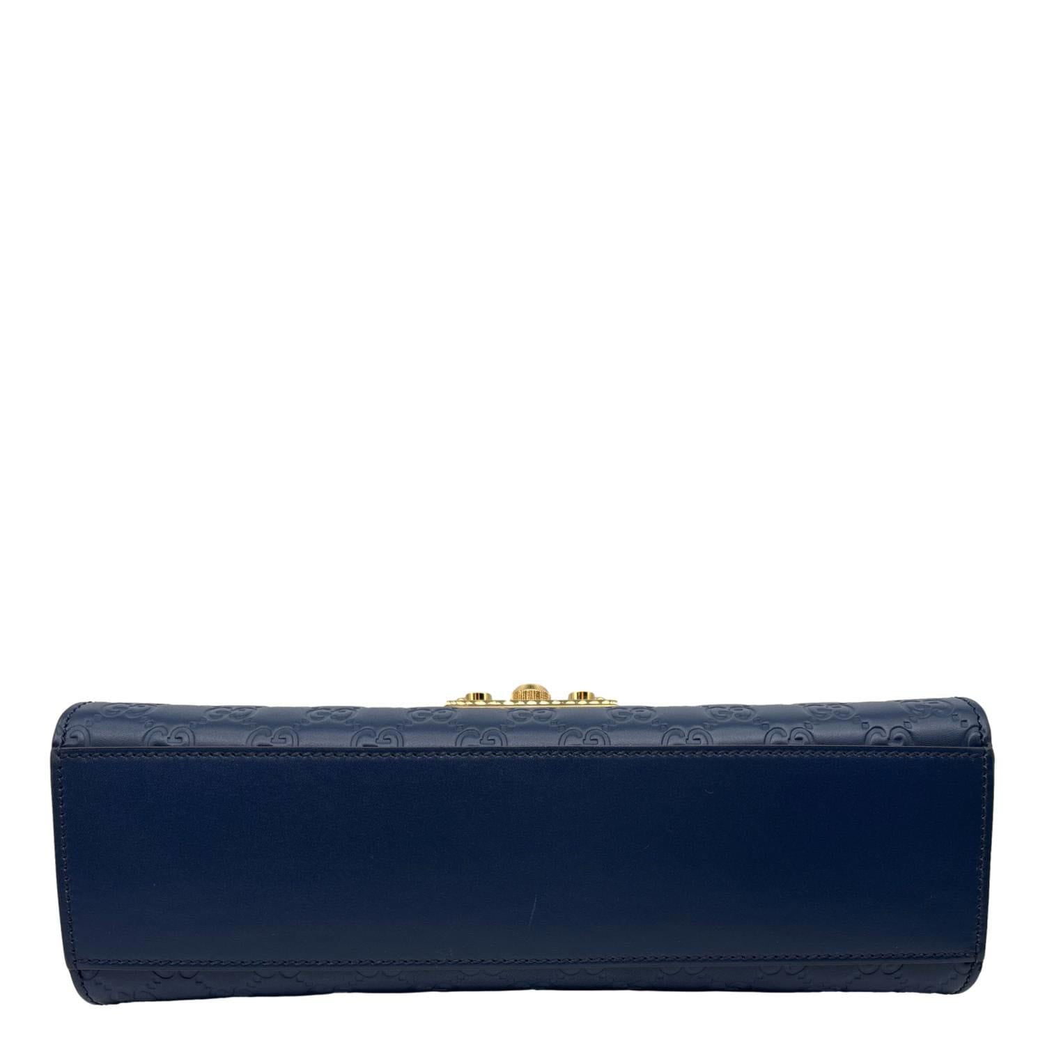 GUCCI Padlock Medium GG Leathrer Chain Shoulder Bag Navy Blue 409486