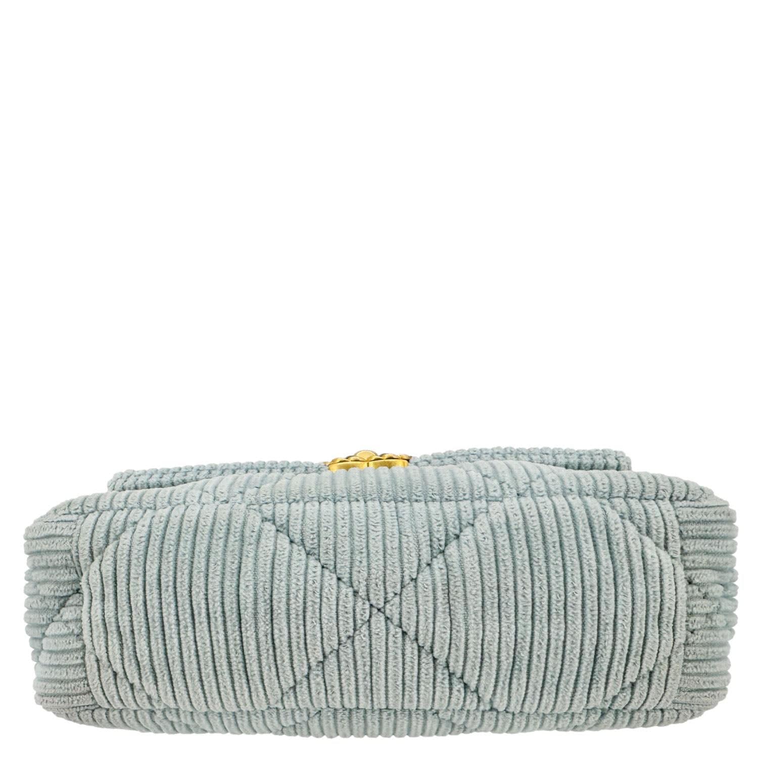 CHANEL 19 Flap Medium Quilted Corduroy Shoulder Bag Light Blue