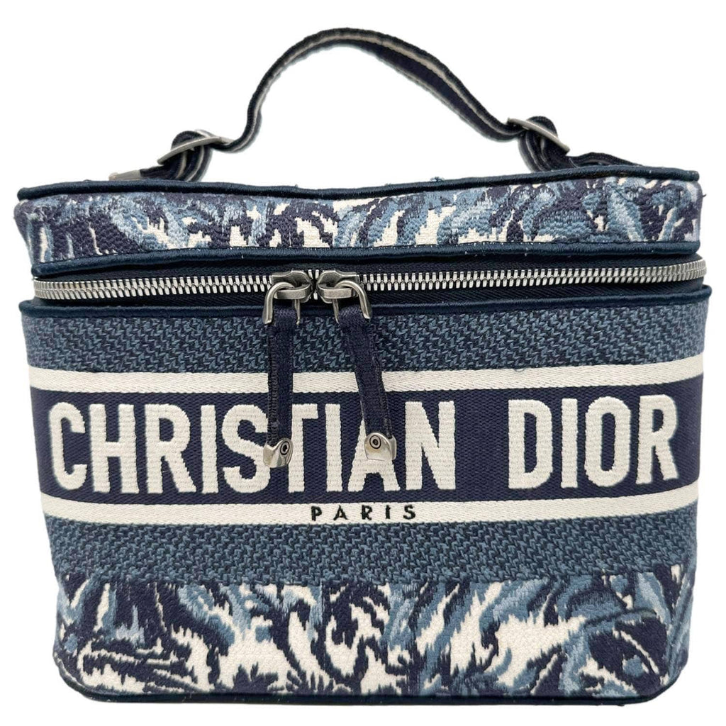 CHRISTIAN DIOR Travel Oblique Embroidery Canvas Vanity Case Blue