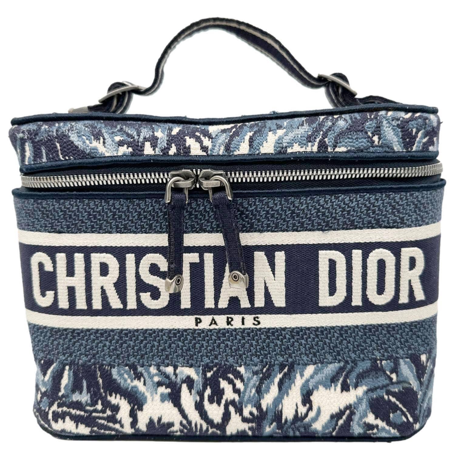 CHRISTIAN DIOR Travel Oblique Embroidery Canvas Vanity Case Blue