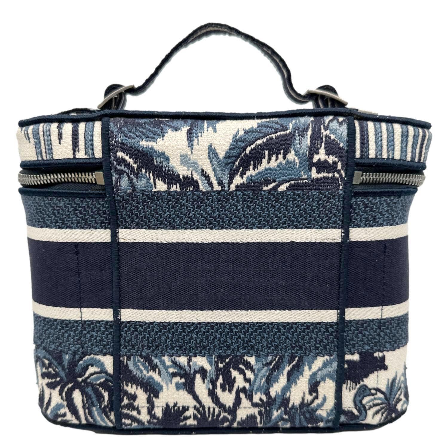 CHRISTIAN DIOR Travel Oblique Embroidery Canvas Vanity Case Blue