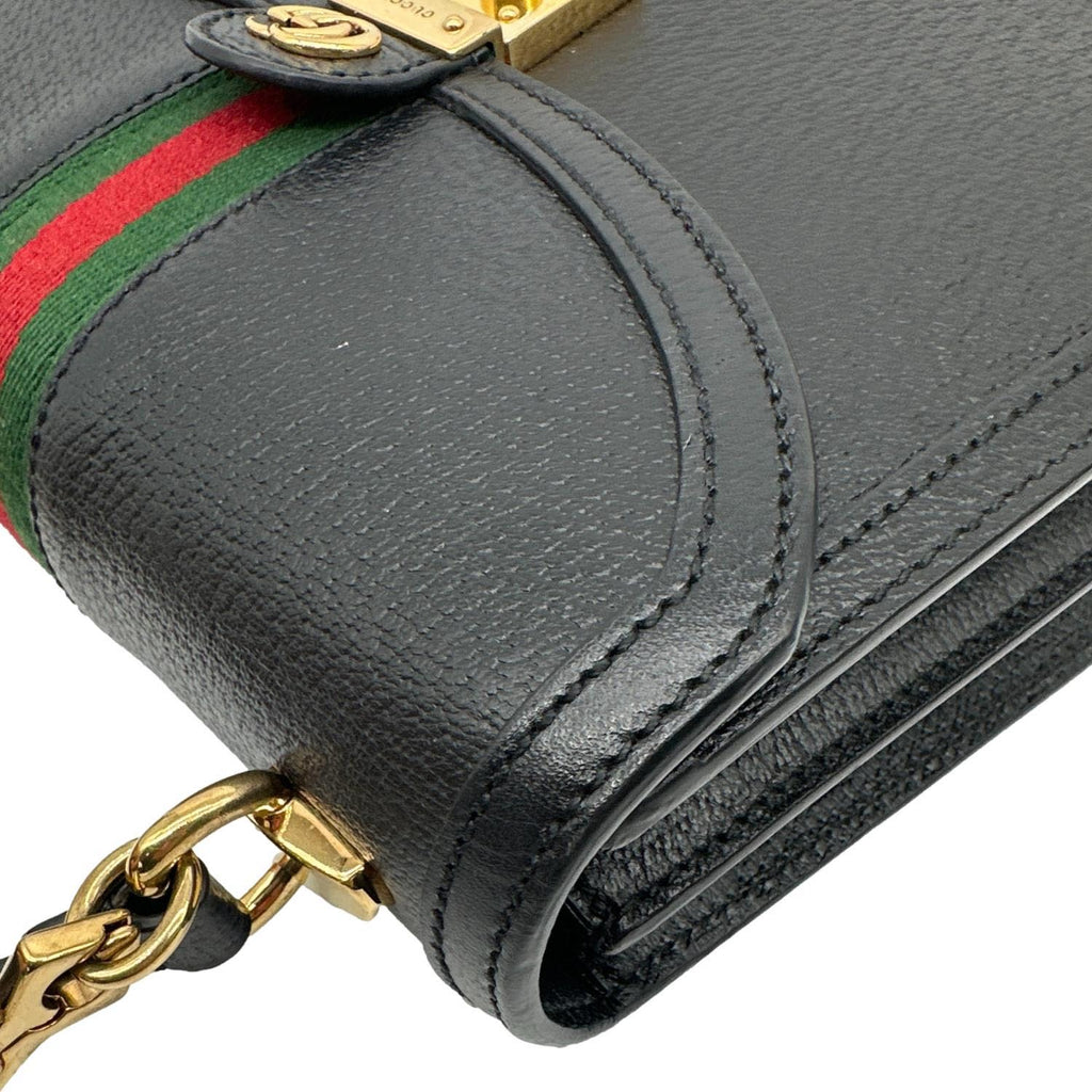GUCCI Ophidia Calfskin Leather Top Handle Shoulder Bag Black 651055