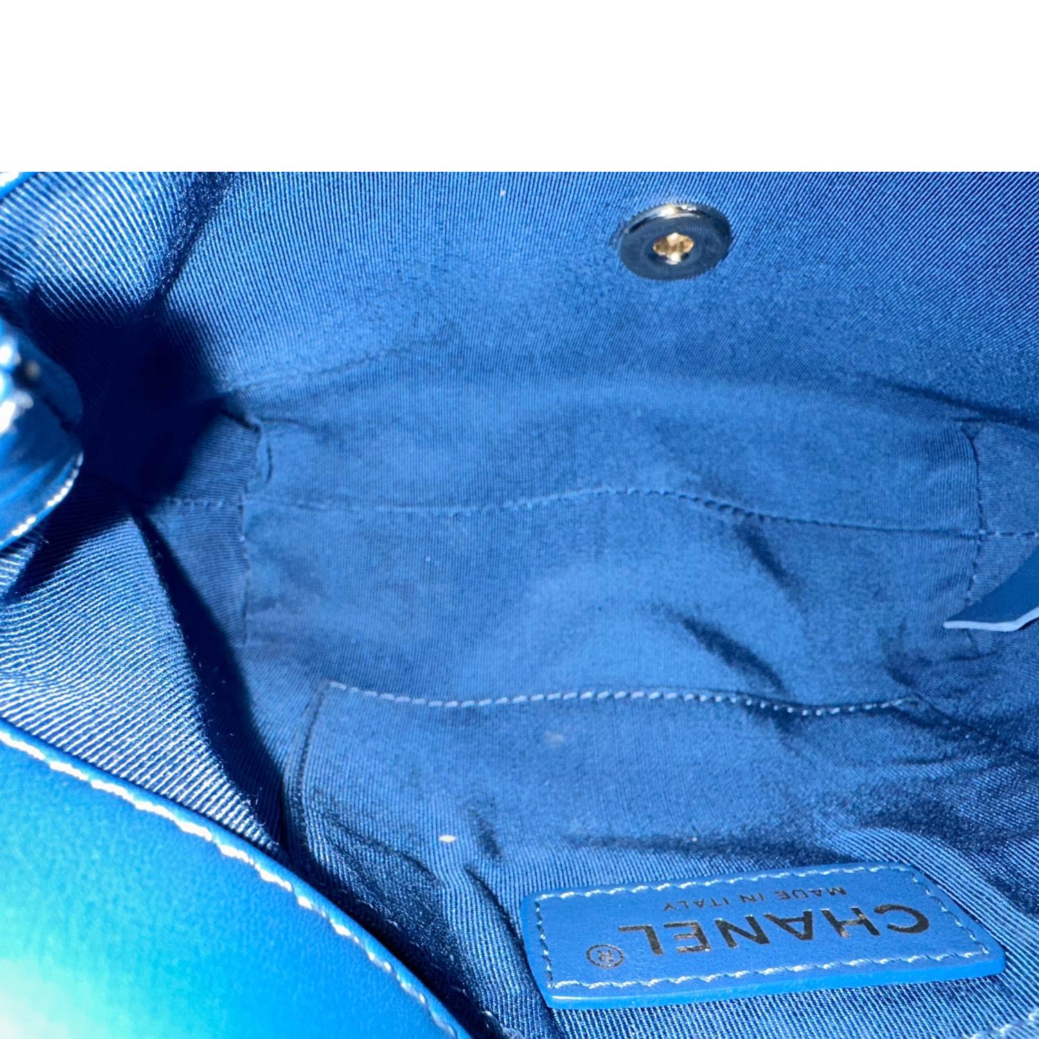 CHANEL Stitched Covered CC Flap Quilted Calfskin Leather Crossbody Bag Blue