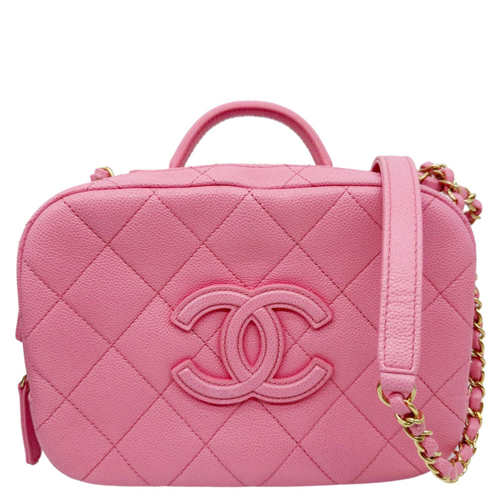 CHANEL Interlocking CC Quilted Caviar Leather Vanity Shoulder Bag Pink