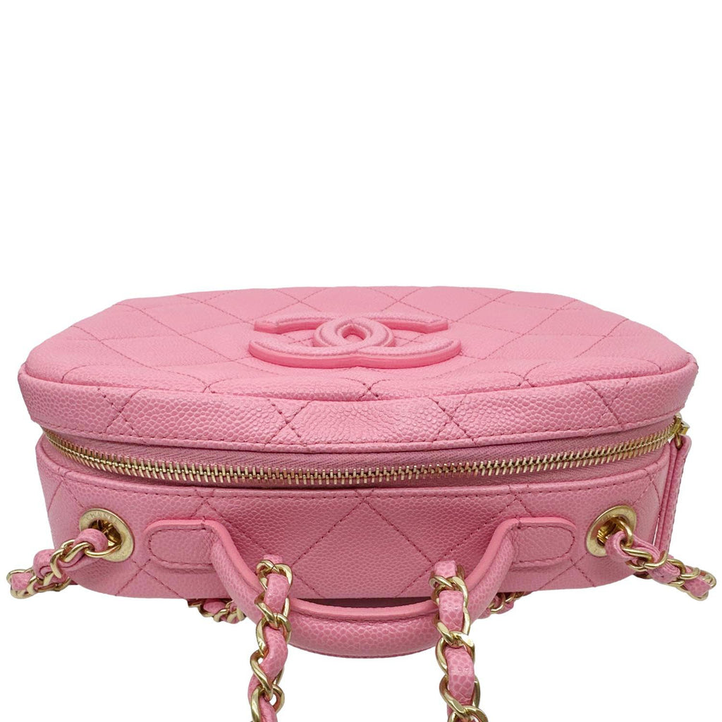 CHANEL Interlocking CC Quilted Caviar Leather Vanity Shoulder Bag Pink