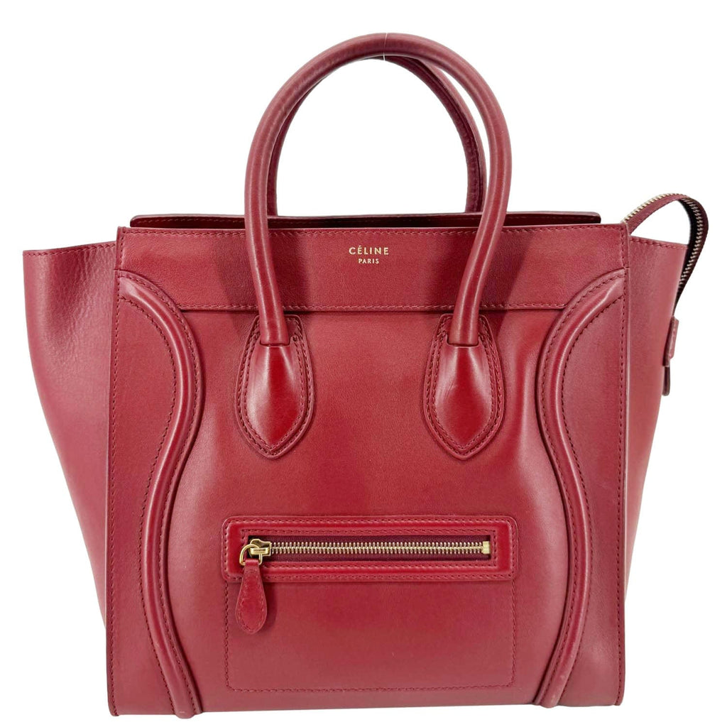CELINE Luggage Leather Satchel Bag Burgundy