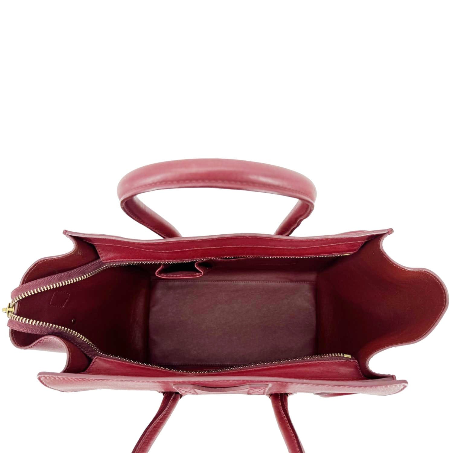 CELINE Luggage Leather Satchel Bag Burgundy
