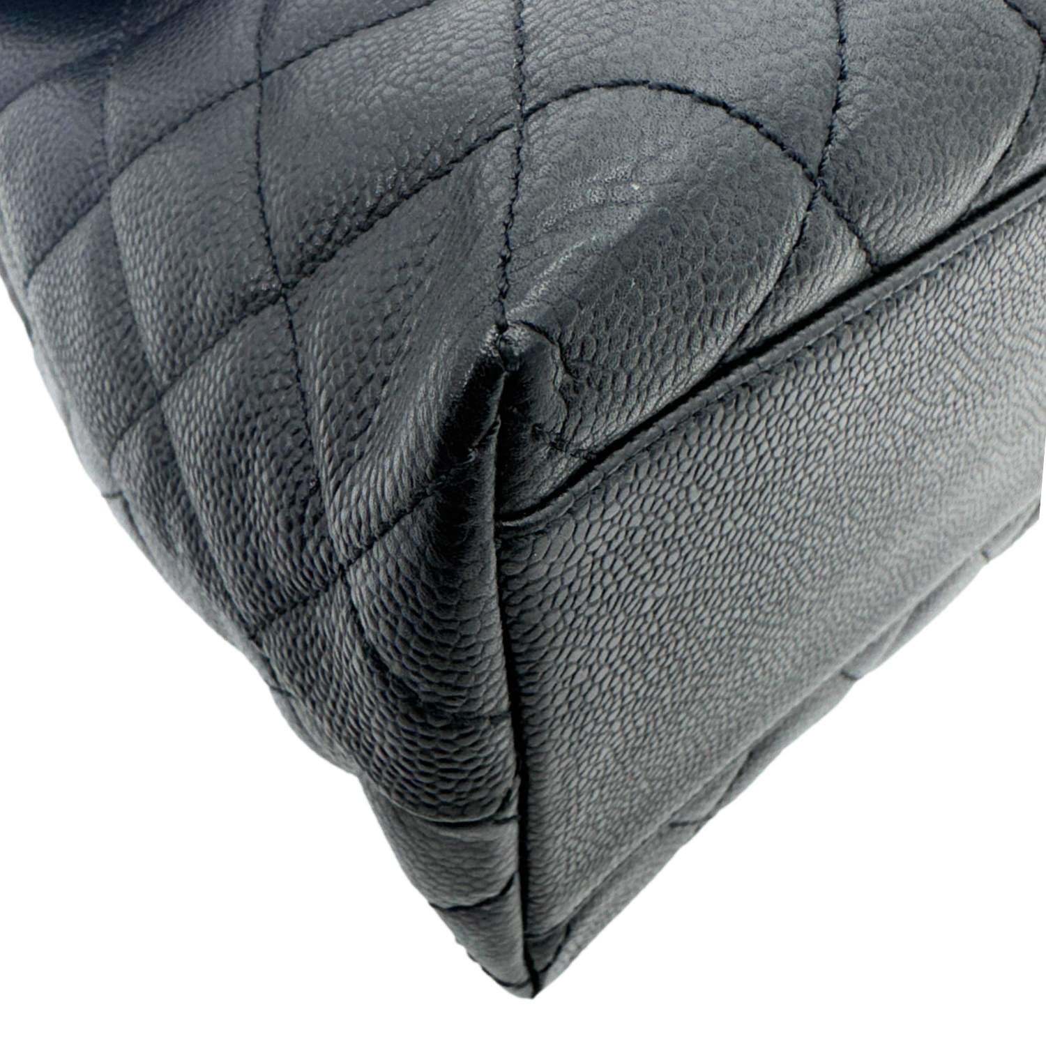 CHANEL Kelly Flap Small Quilted Caviar Leather Tote Bag Black