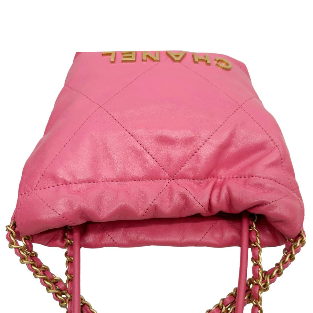 CHANEL 22 Mini Hobo Quilted Leather Crossbody Bag Pink