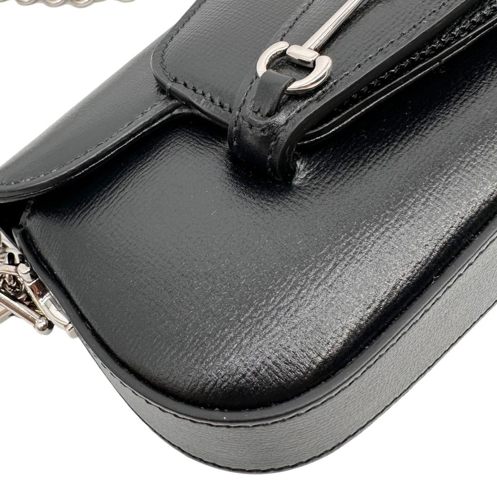 GUCCI Horsebit 1955 Asymmetric Mini Leather Shoulder Bag Black 774209