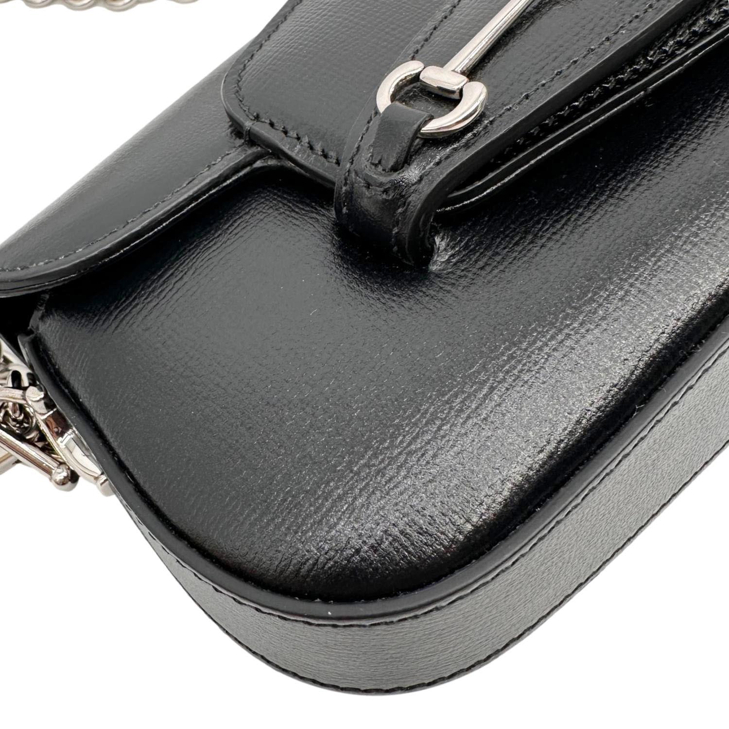 GUCCI Horsebit 1955 Asymmetric Mini Leather Shoulder Bag Black 774209