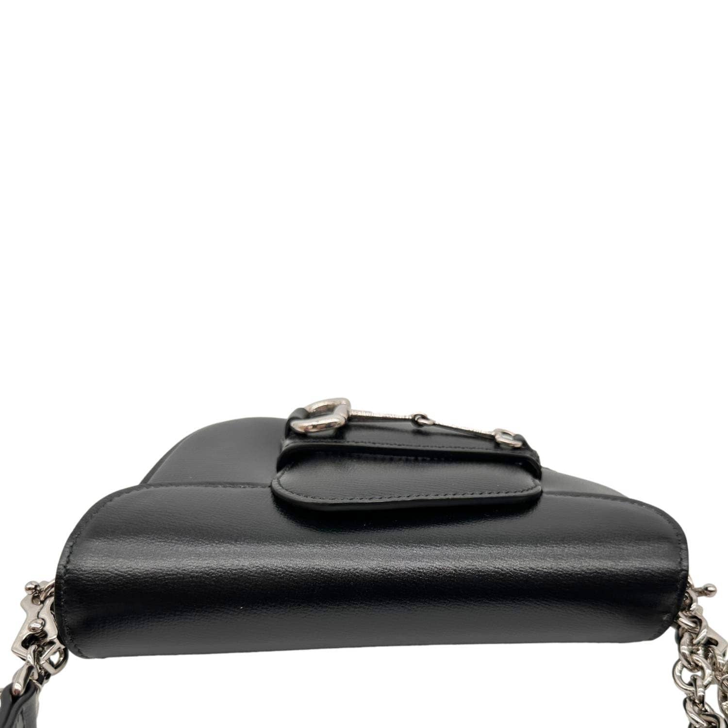 GUCCI Horsebit 1955 Asymmetric Mini Leather Shoulder Bag Black 774209