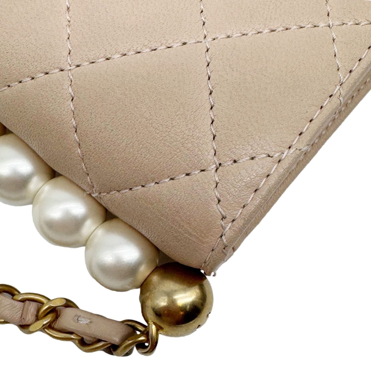 CHANEL Chic Pearls Flap Quilted Lambskin Leather Shoulder Bag Pink
