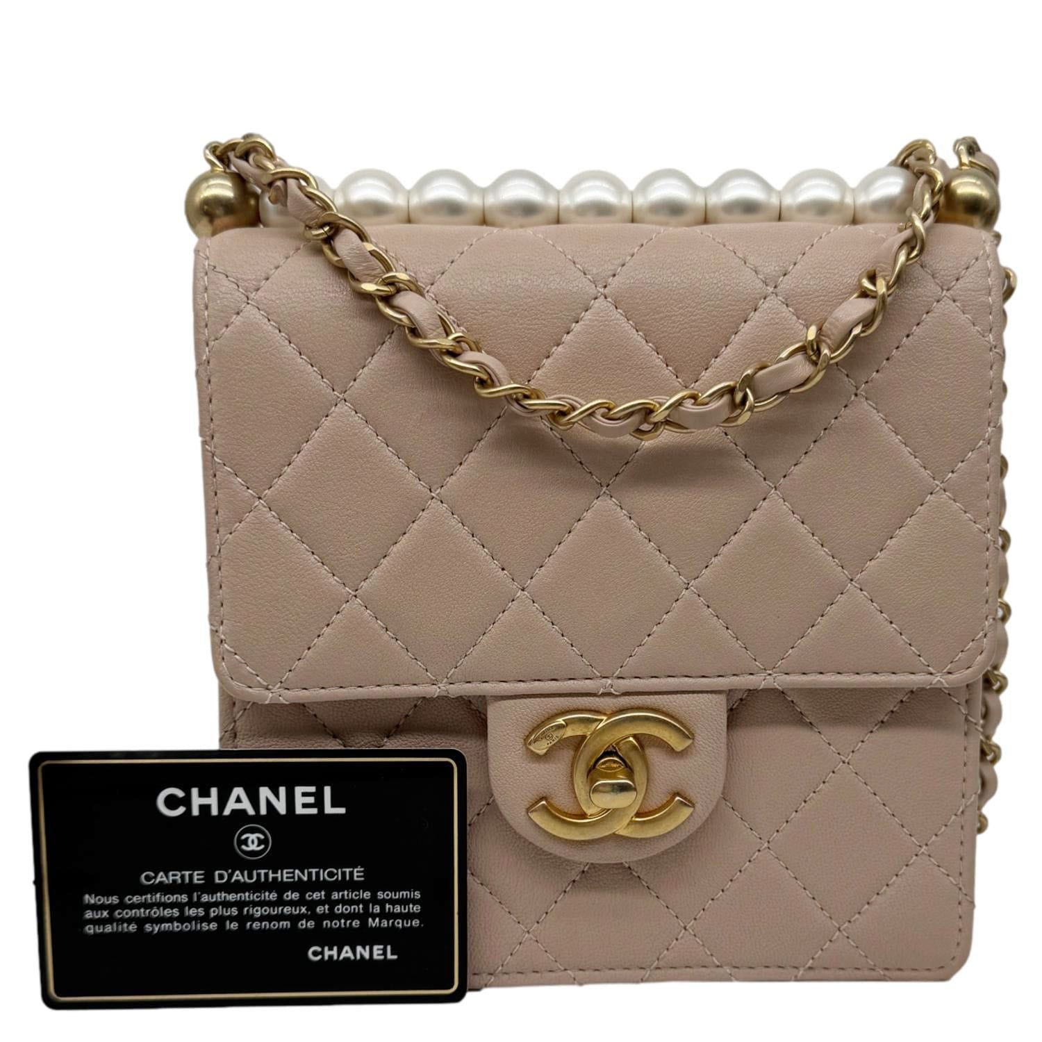 CHANEL Chic Pearls Flap Quilted Lambskin Leather Shoulder Bag Pink