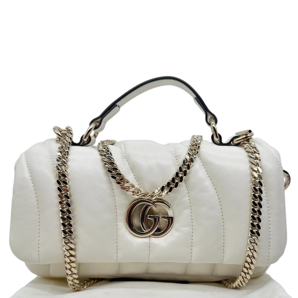 GUCCI GG Milano Mini Leather Top Handle Shoulder Bag Off White 806017