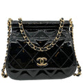 CHANEL Frame Clutch Flap With Chain Quilted Patent Leather Crossbody Bag Black