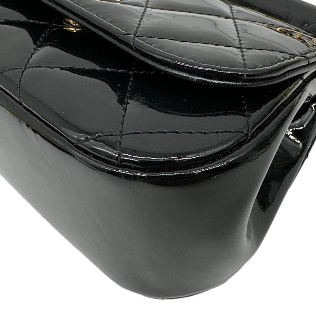 CHANEL Frame Clutch Flap With Chain Quilted Patent Leather Crossbody Bag Black