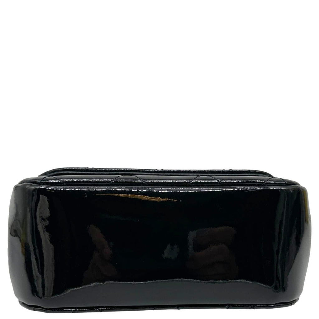 CHANEL Frame Clutch Flap With Chain Quilted Patent Leather Crossbody Bag Black