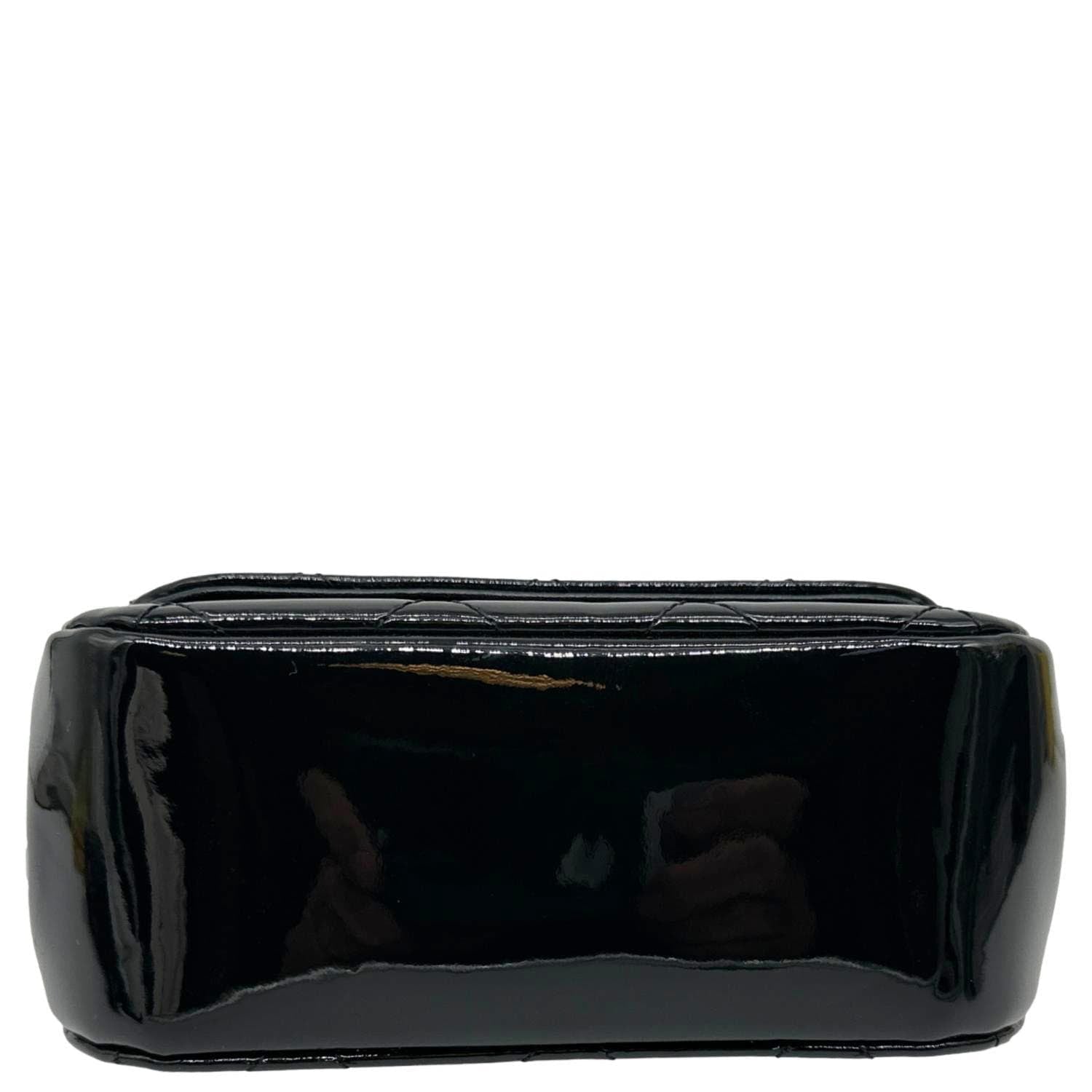CHANEL Frame Clutch Flap With Chain Quilted Patent Leather Crossbody Bag Black