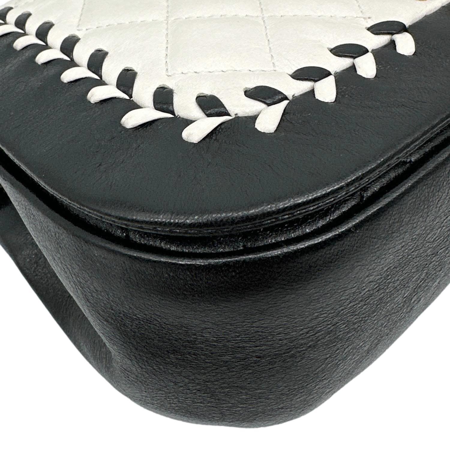 CHANEL Braided Saddle Flap Quilted Lambskin Crossbody Bag Bicolor