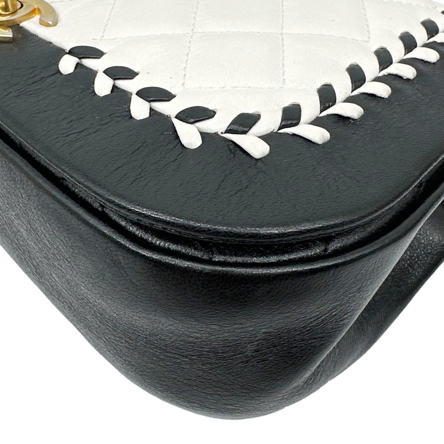 CHANEL Braided Saddle Flap Quilted Lambskin Crossbody Bag Bicolor