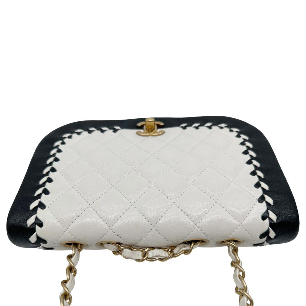 CHANEL Braided Saddle Flap Quilted Lambskin Crossbody Bag Bicolor
