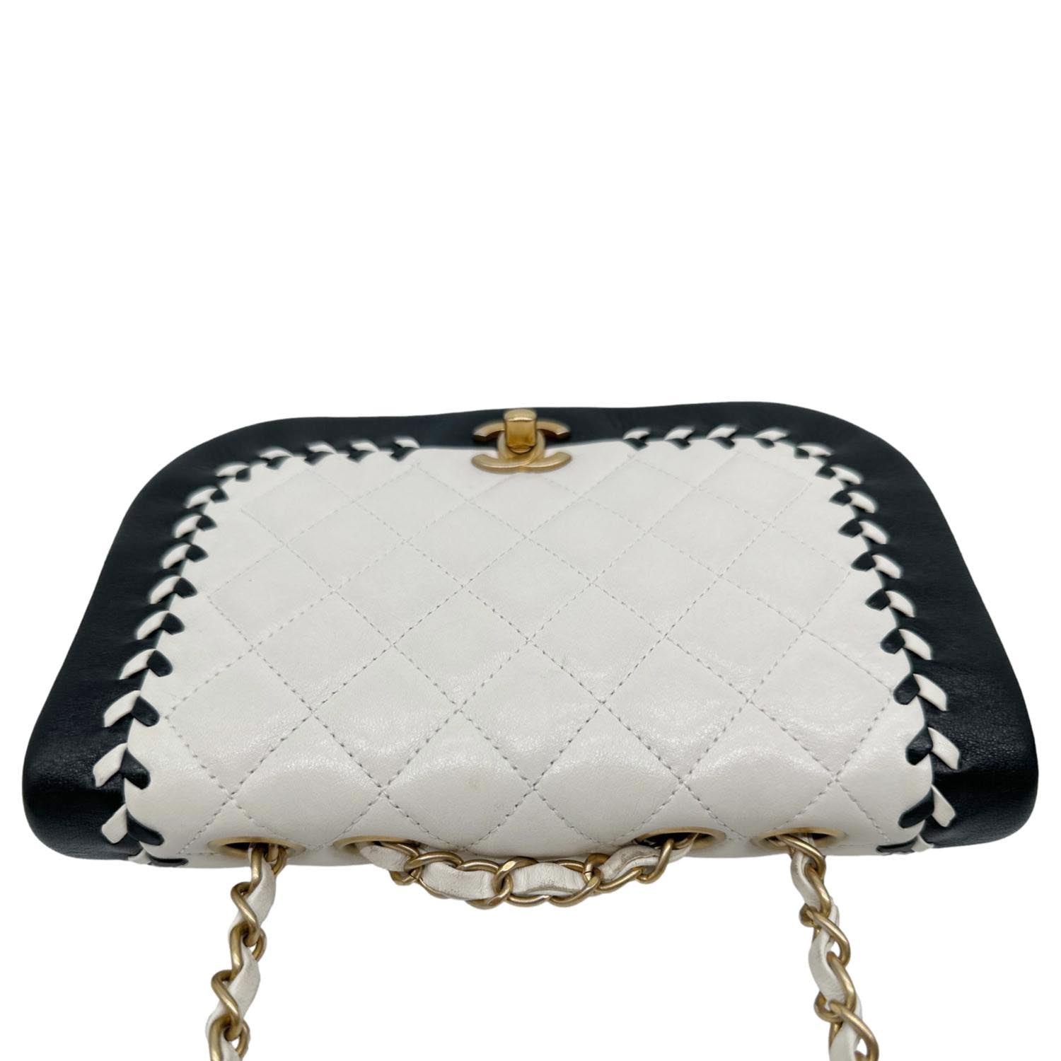 CHANEL Braided Saddle Flap Quilted Lambskin Crossbody Bag Bicolor