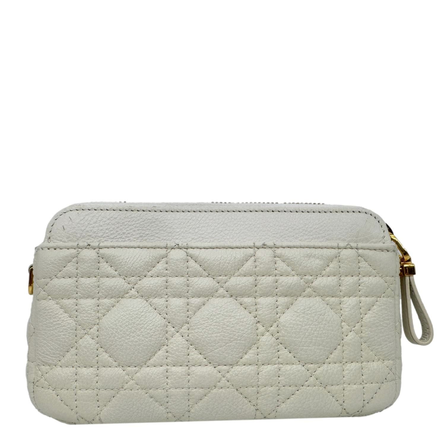 CHRISTIAN DIOR Caro Supple Cannage Calfskin Leather Chain Shoulder Bag Ivory