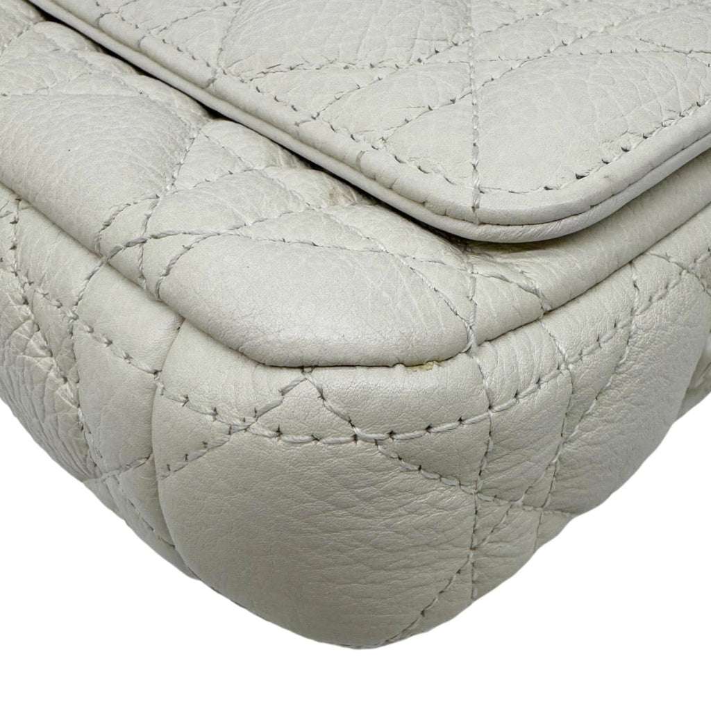 CHRISTIAN DIOR Caro Supple Cannage Calfskin Leather Chain Shoulder Bag Ivory