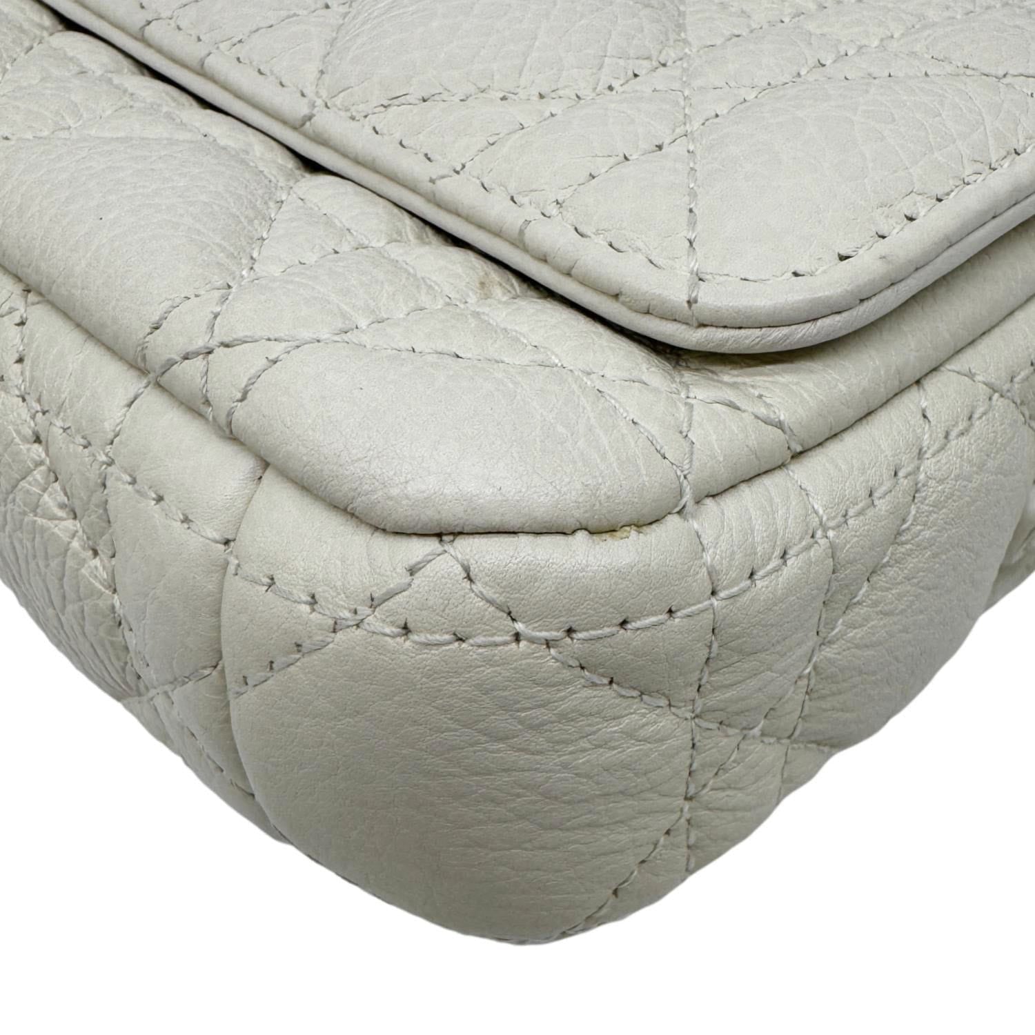 CHRISTIAN DIOR Caro Supple Cannage Calfskin Leather Chain Shoulder Bag Ivory